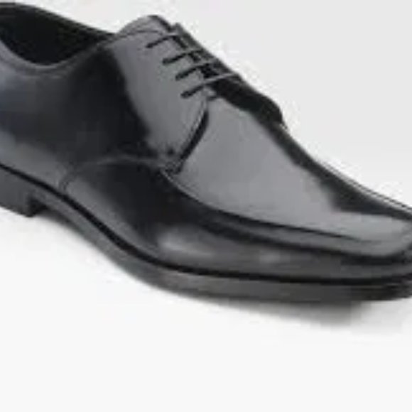 Prada Men's Black Apron Front Leather Derby Shoes NEVER WORN - Picture 1 of 16